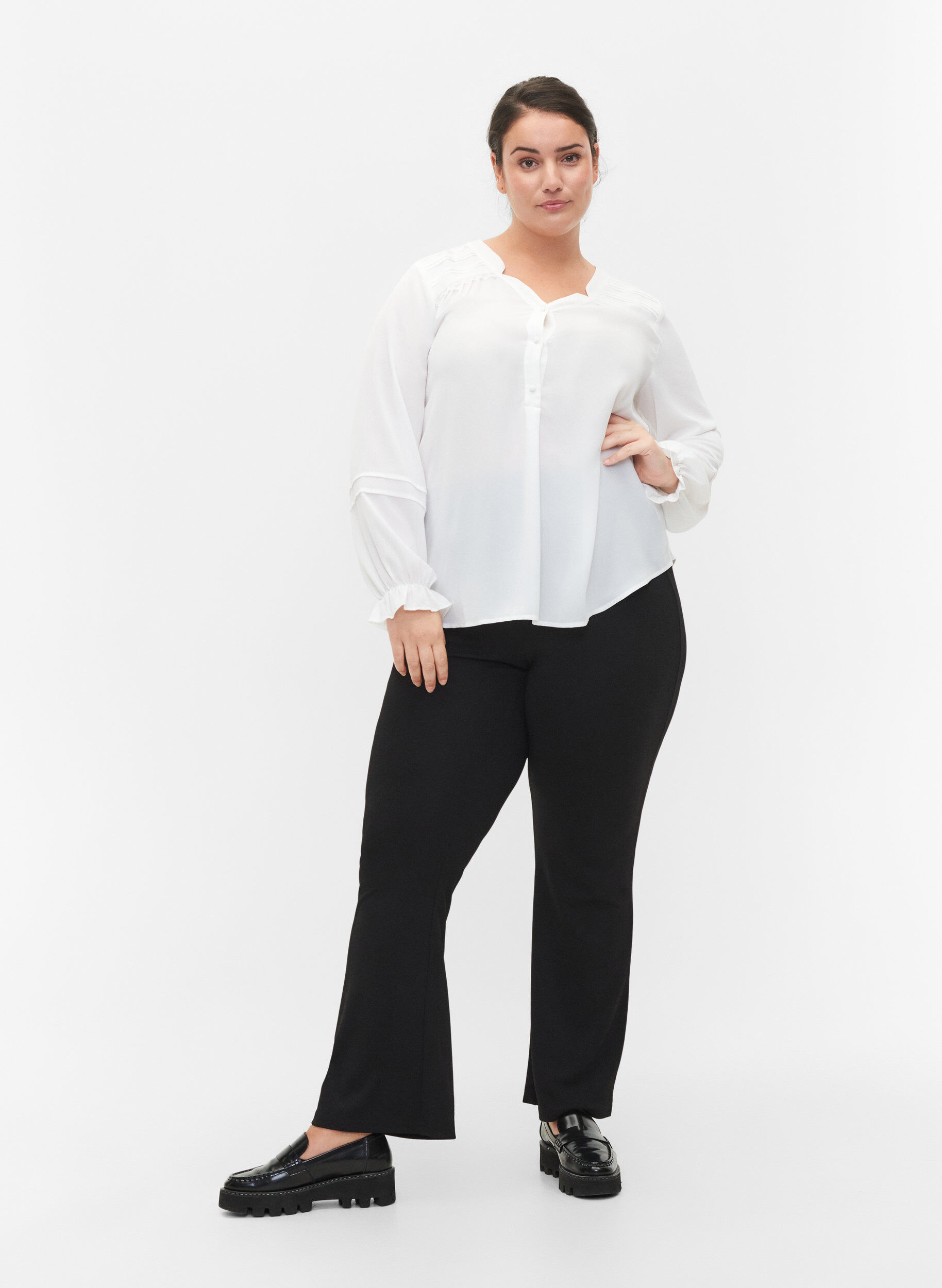 Zizzifashion Top with long sleeves and button closure, Bright White, Model image number 3