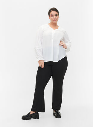 Top with long sleeves and button closure, Bright White, Model image number 3