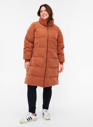 Long puffer jacket with zipper, Sequoia, Model image number 2