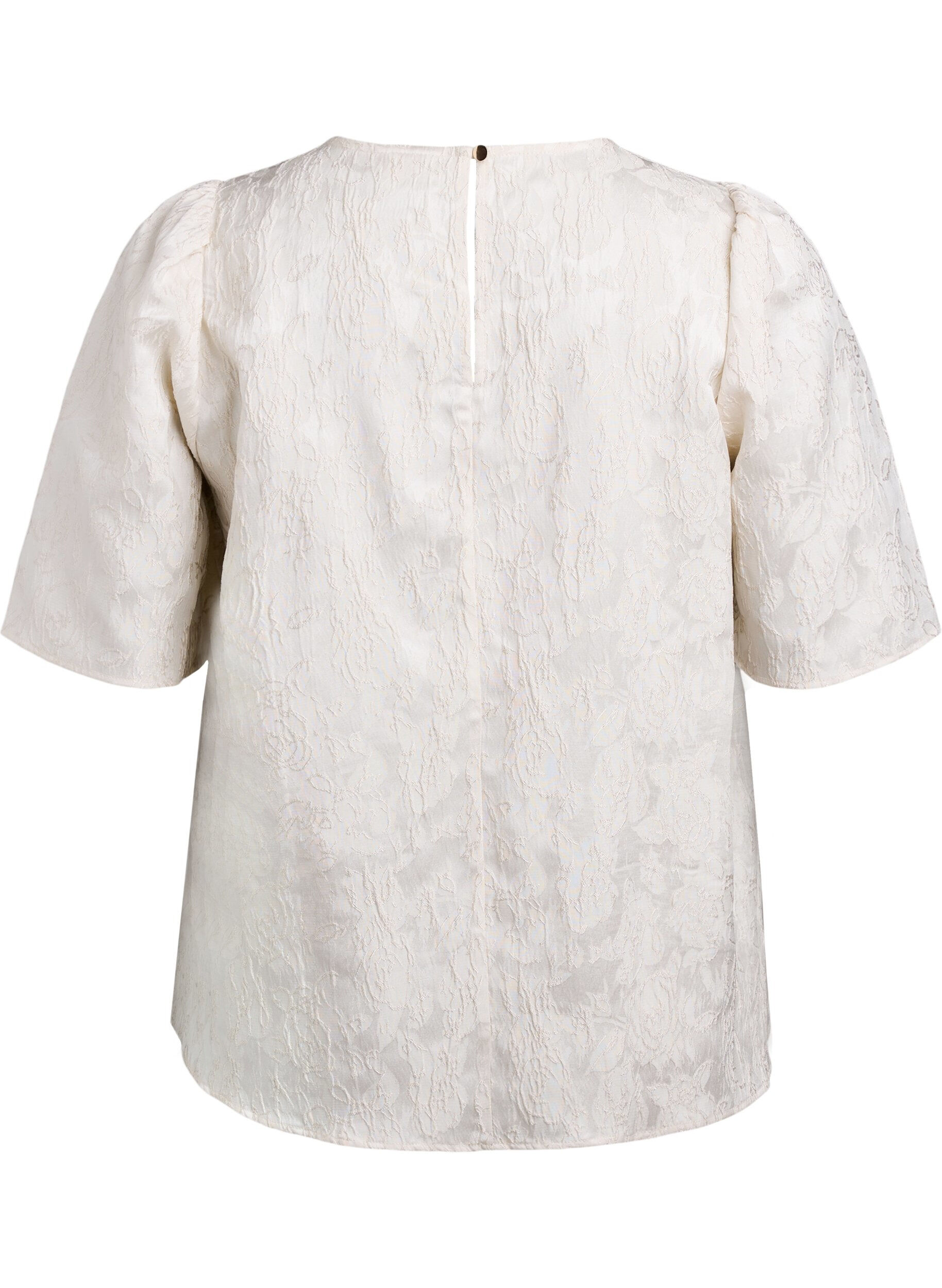 Zizzifashion Blouse with jacquard pattern and puff sleeves, Vanilla, Packshot image number 1