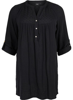 Tunic in cotton with embroidery anglaise, Black, Packshot image number 0