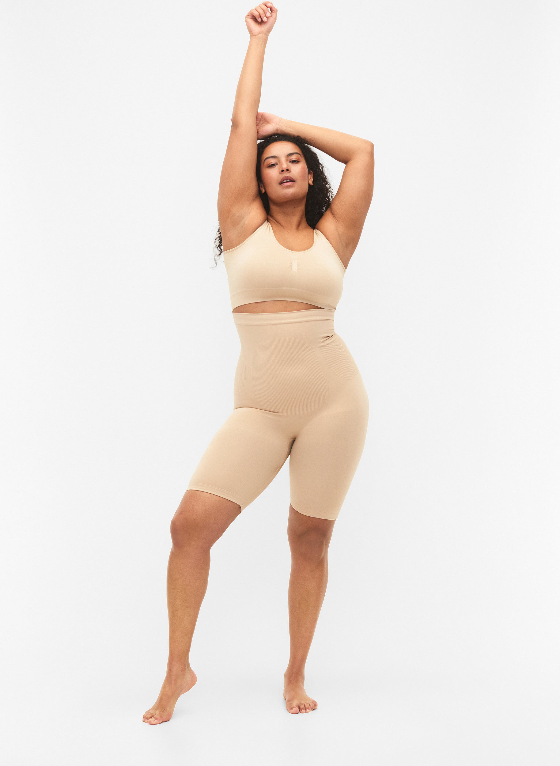 ZizzifashionHigh waisted shapewear shorts, Beige, Model image number 1