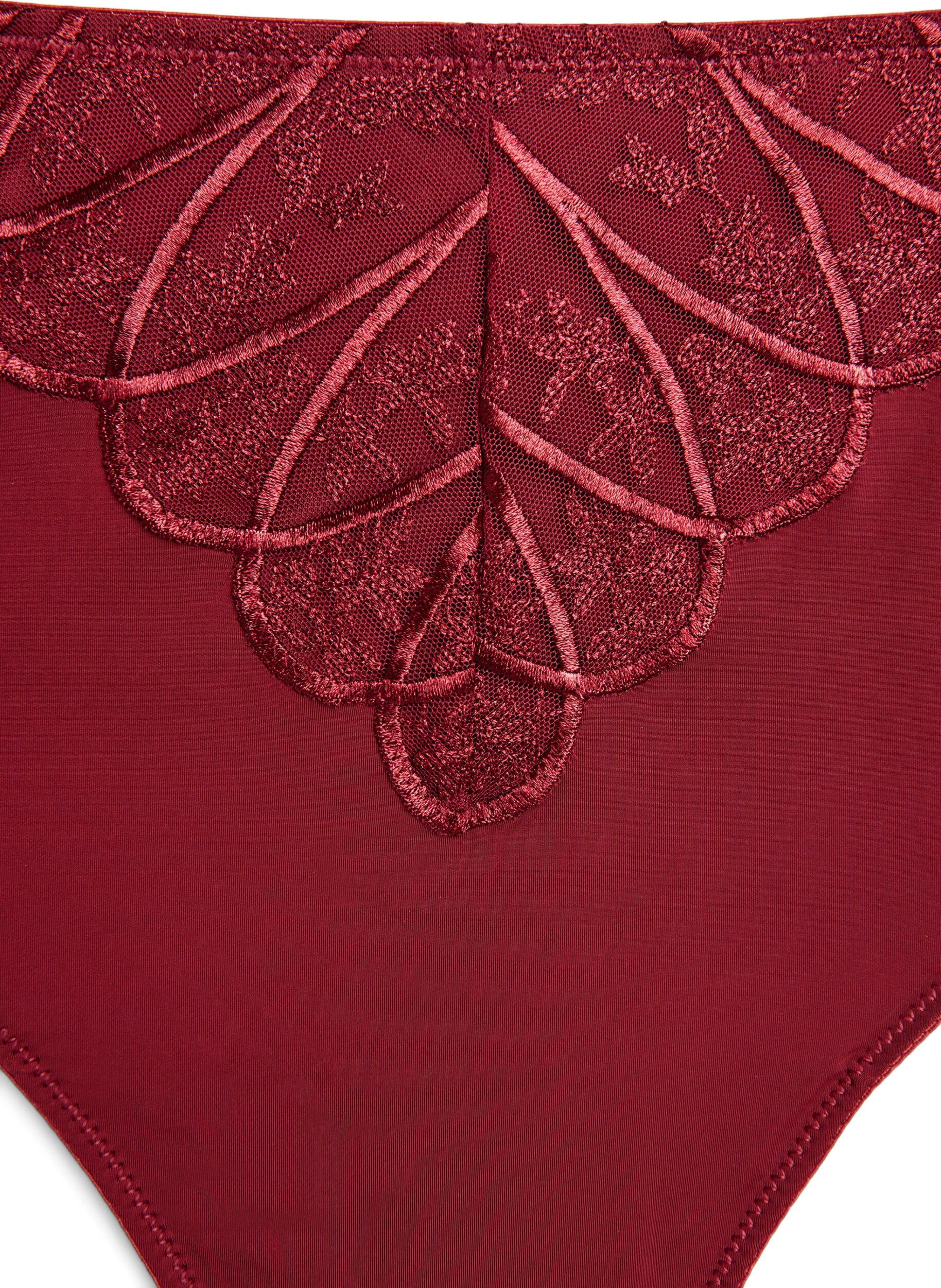Zizzifashion Hipster string in microfiber with lace details, Dark Bordeaux, Packshot image number 2