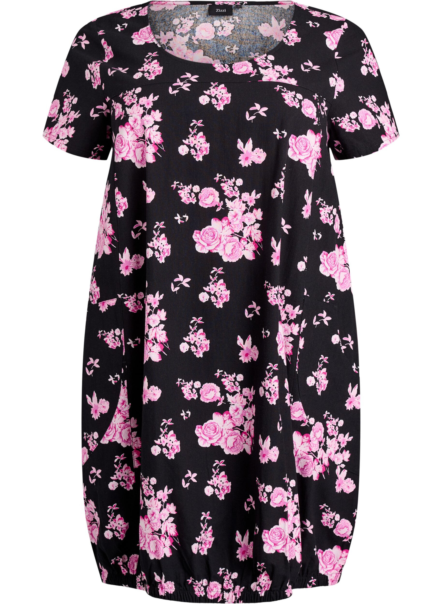ZizzifashionShort-sleeved cotton dress with print, Black, Packshot image number 0