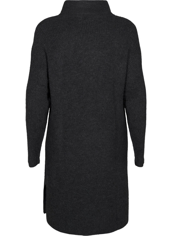 Knitted dress with turtleneck, Dark Grey, Packshot image number 1
