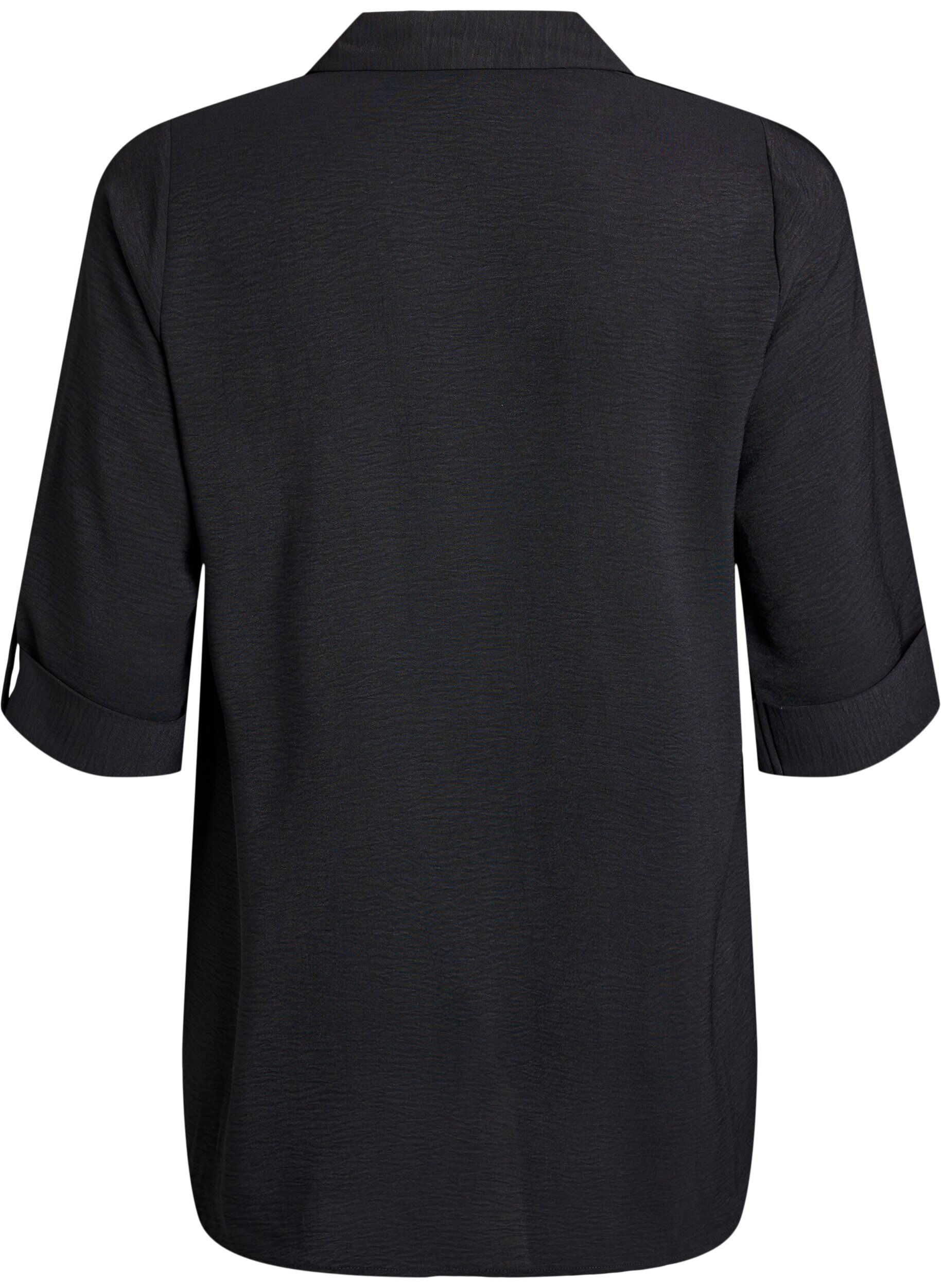 Zizzifashion FLASH - Shirt with chest pockets and 3/4 sleeves, Black, Packshot image number 1