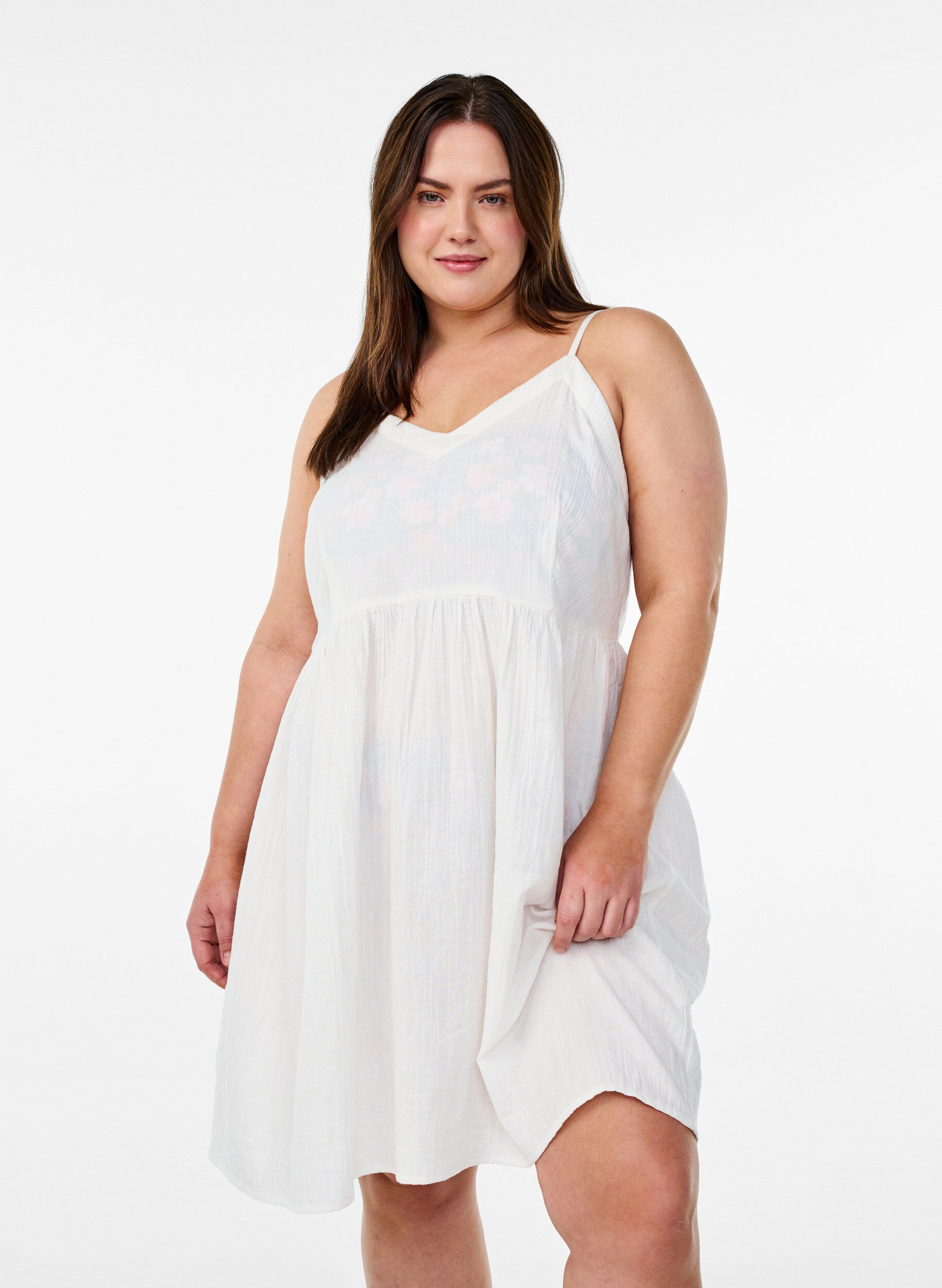 Zizzifashion Cotton beach dress with narrow straps, Vanilla, Model image number 0
