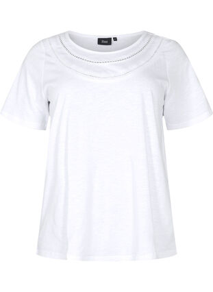 Cotton t-shirt with lace ribbon, Bright White, Packshot image number 0