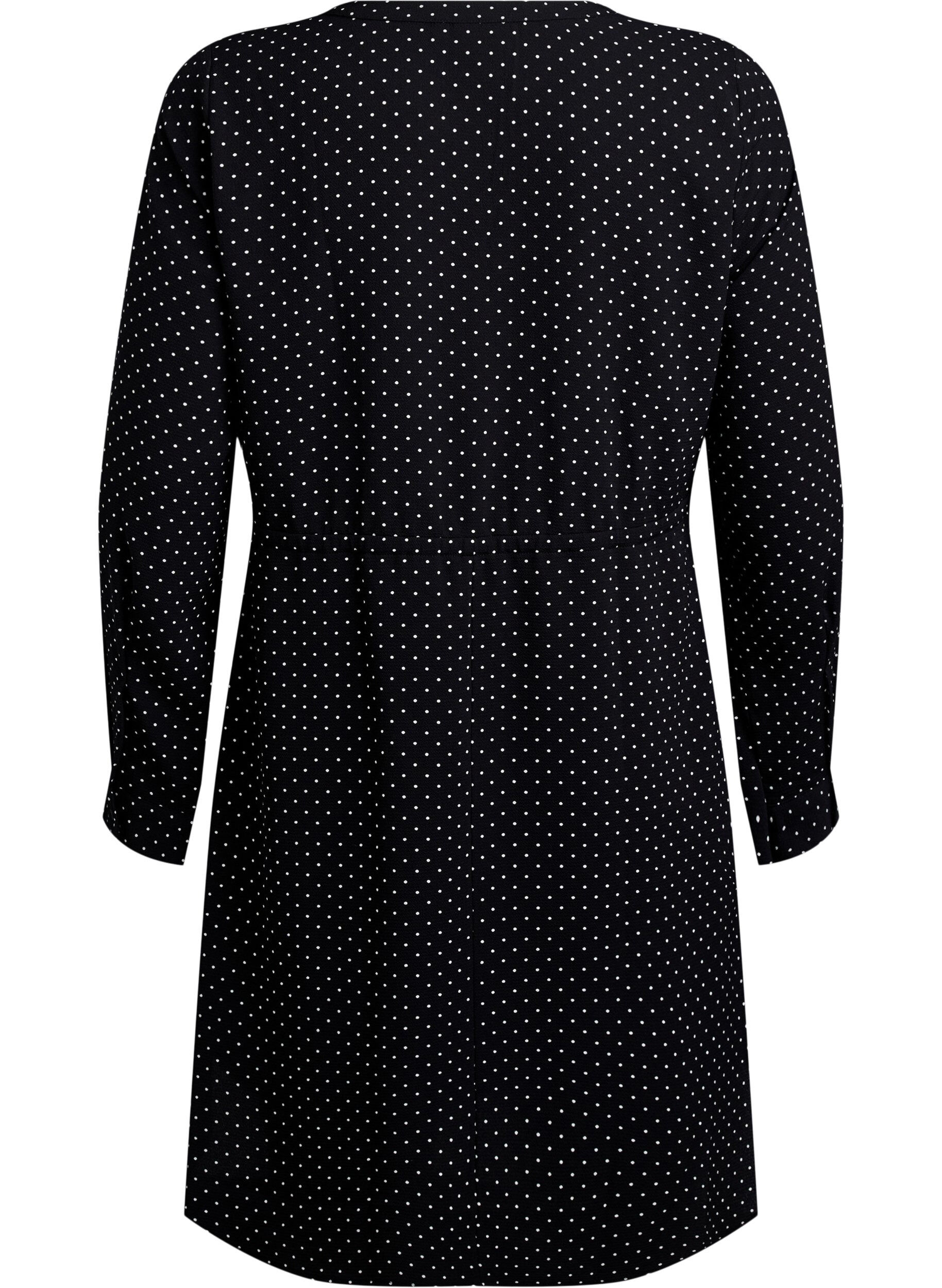 Zizzifashion Knee-length dress with tie belt, Black, Packshot image number 1