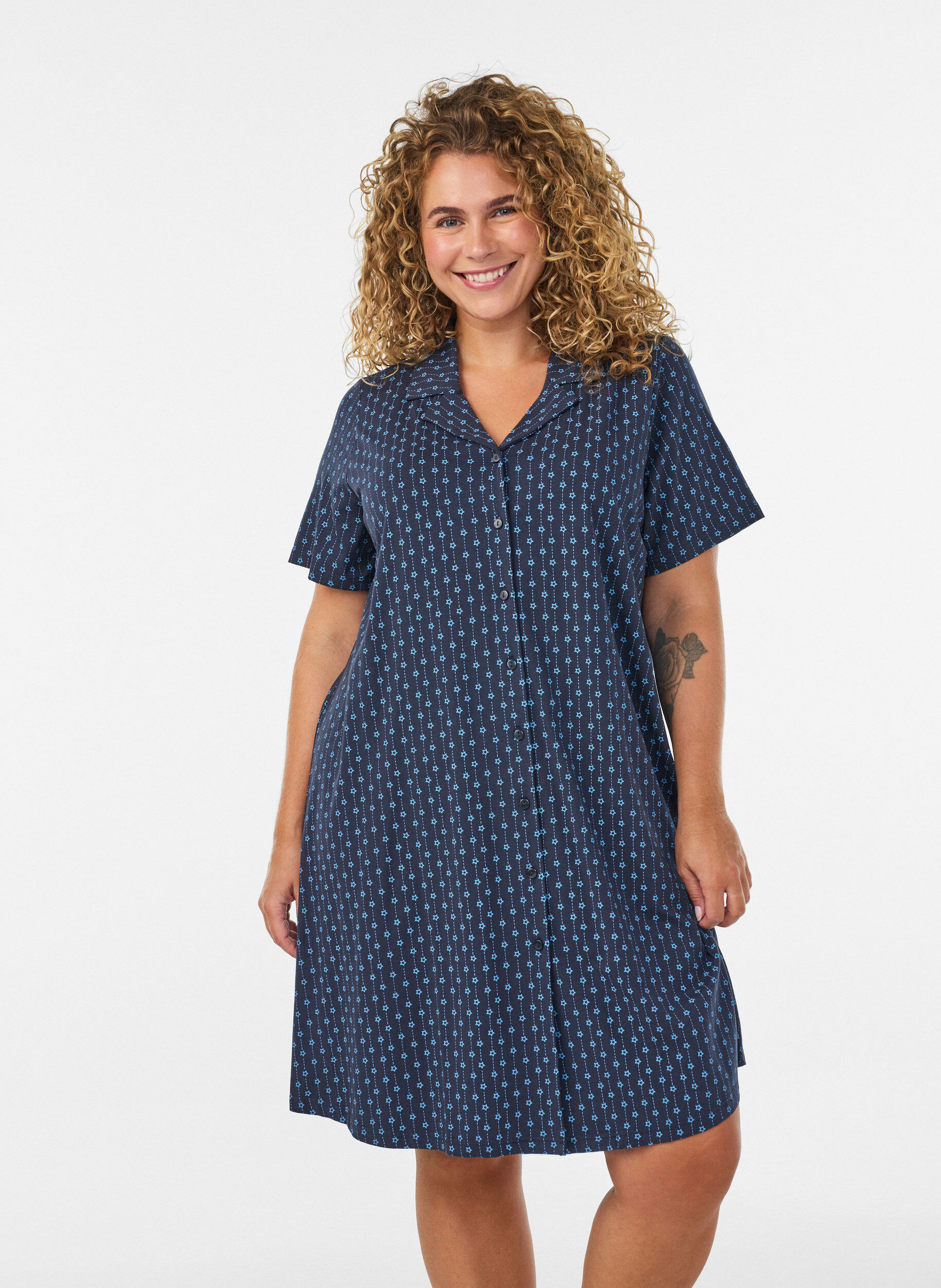 ZizzifashionCotton nightgown with button fastening, Blue, Model image number 0