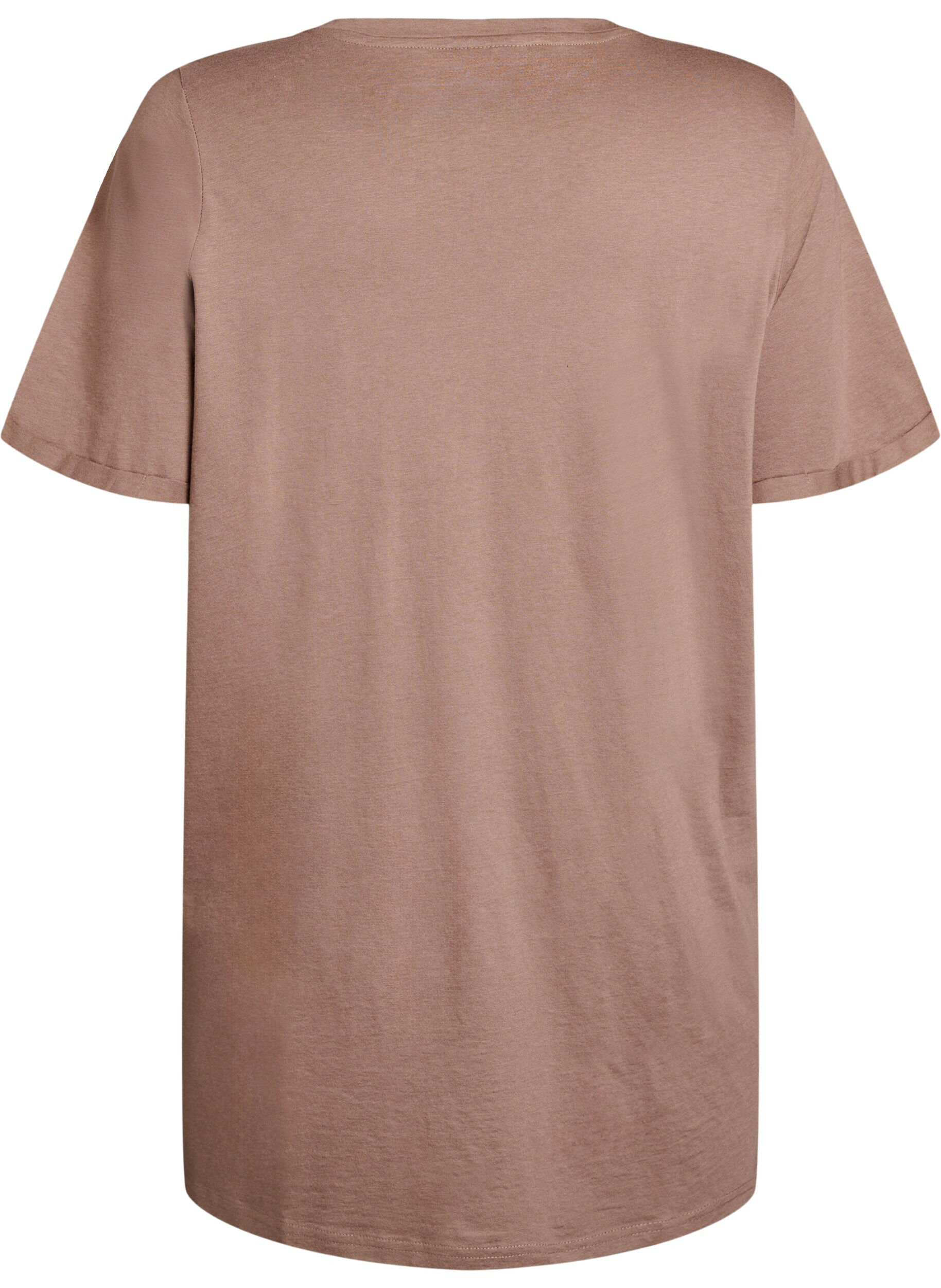 Zizzifashion Single colour oversized t-shirt with v-neck, Brown, Packshot image number 1