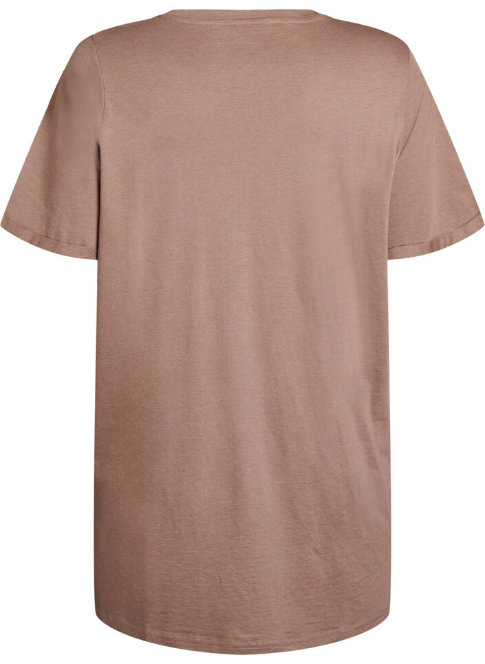 Single colour oversized t-shirt with v-neck, Brown, Packshot image number 1