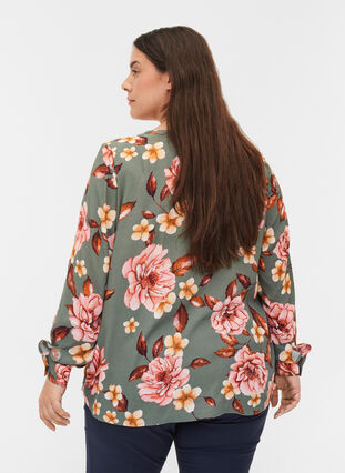 Long sleeve viscose blouse with floral print, Flower AOP, Model image number 1