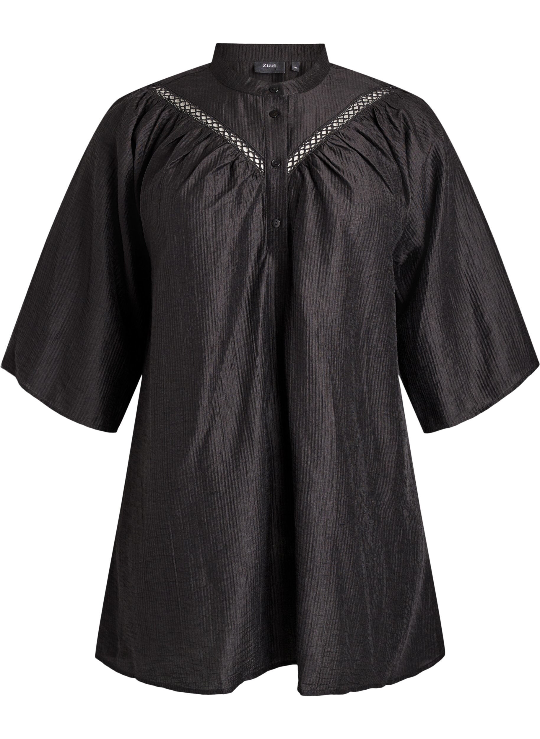 Tunic with crochet trims and striped texture