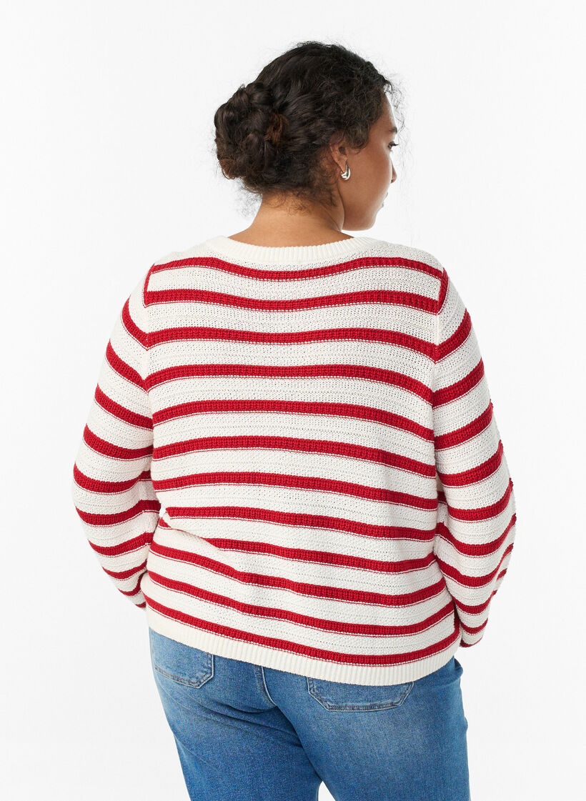 Cardigan with textured knit and decorative buttons, Red, Model image number 2