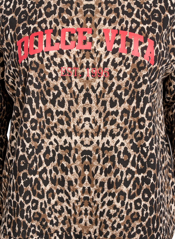 Leopard print sweatshirt with statement print, Brown, Packshot image number 2