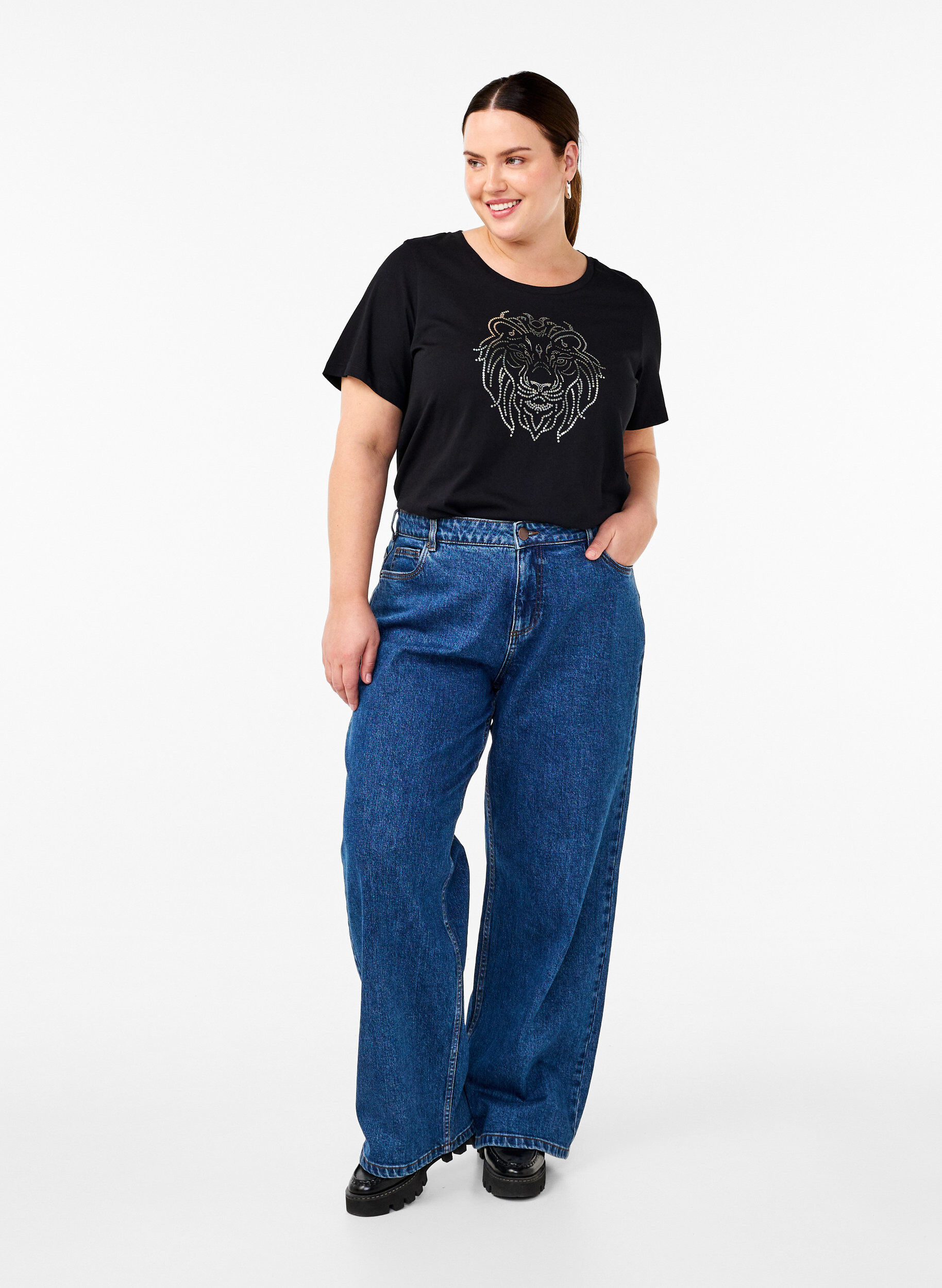 Zizzifashion Cotton T-shirt with print, Black w. Silverlion, Model image number 2