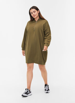 Sweat dress with hood and zipper, Ivy Green, Model image number 2