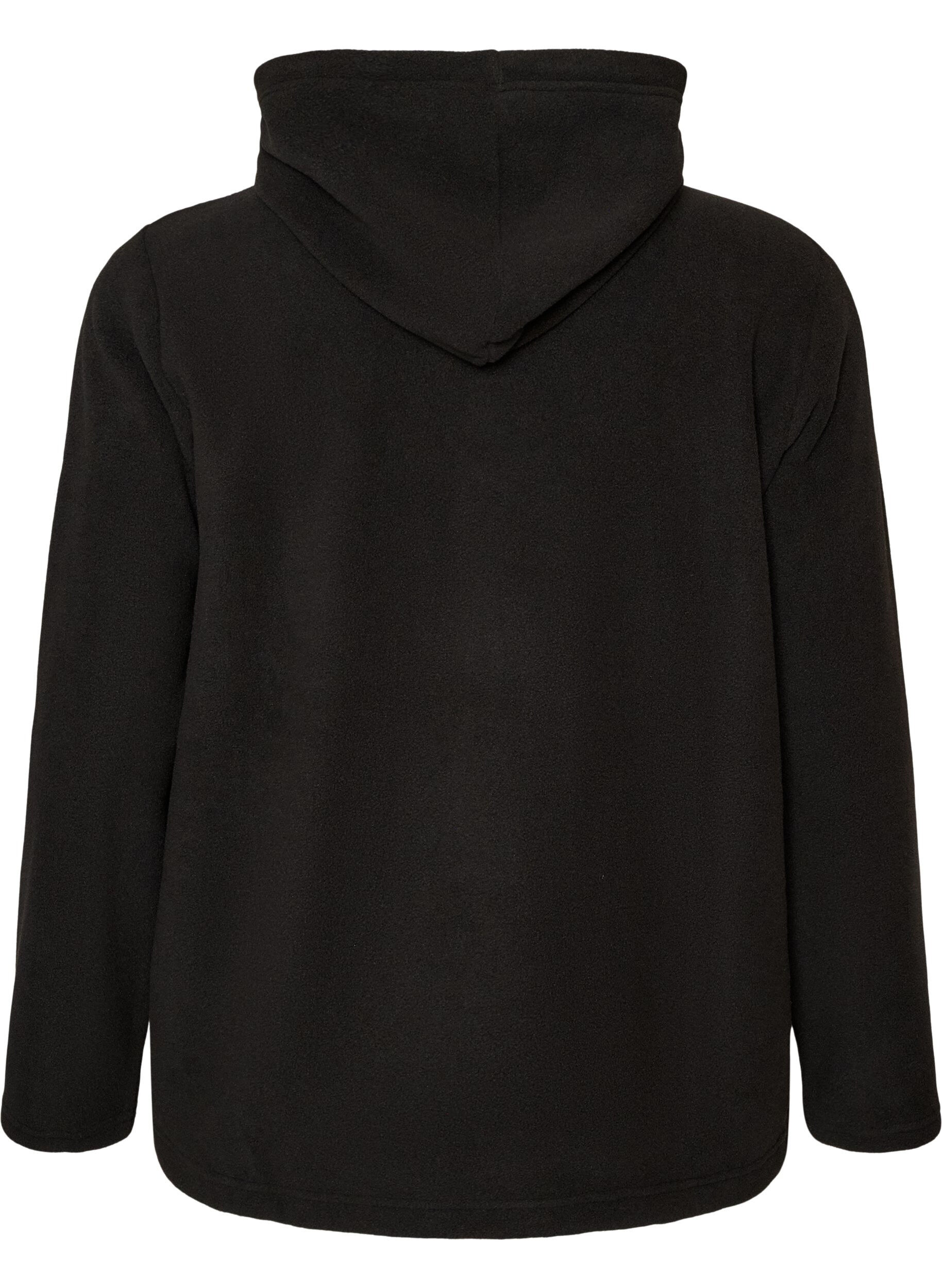 ZizzifashionFleece hoodie with a high neck and embroidered text, Black, Packshot image number 1