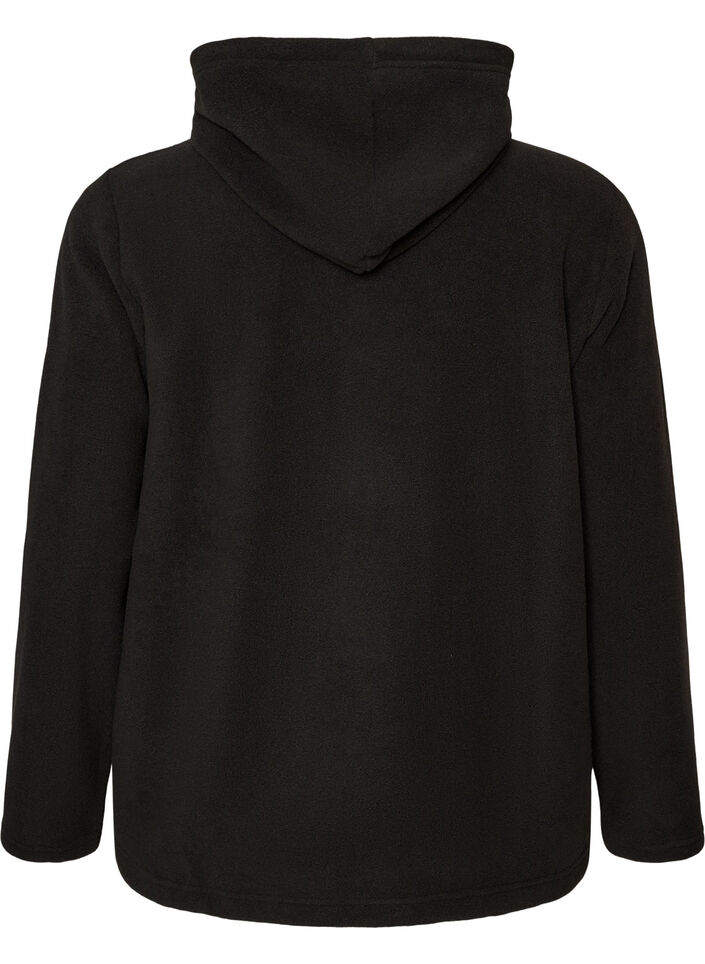Fleece hoodie with a high neck and embroidered text, Black, Packshot image number 1