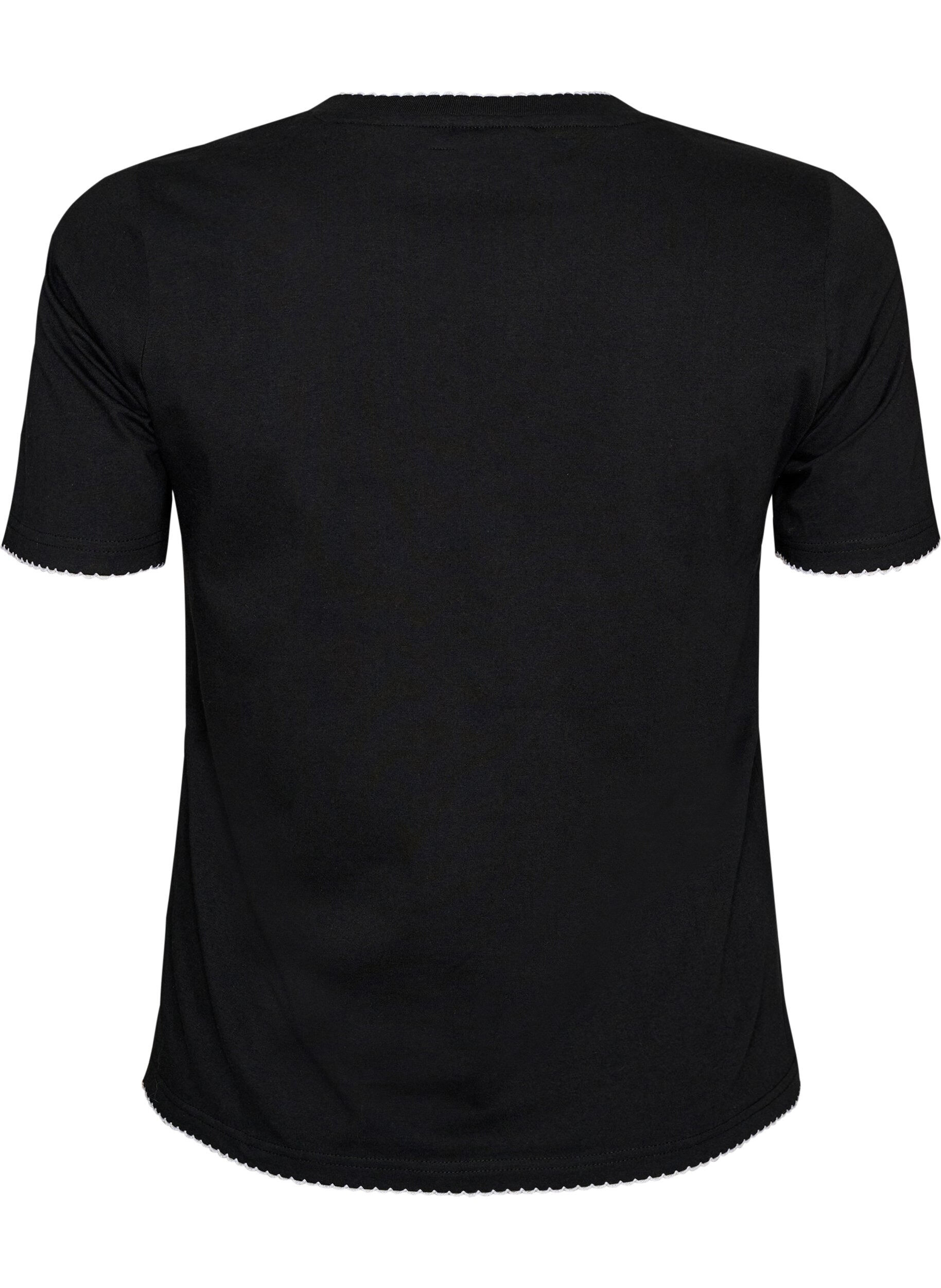 Zizzifashion Cotton T-shirt with wavy contrasting edges, Black, Packshot image number 1