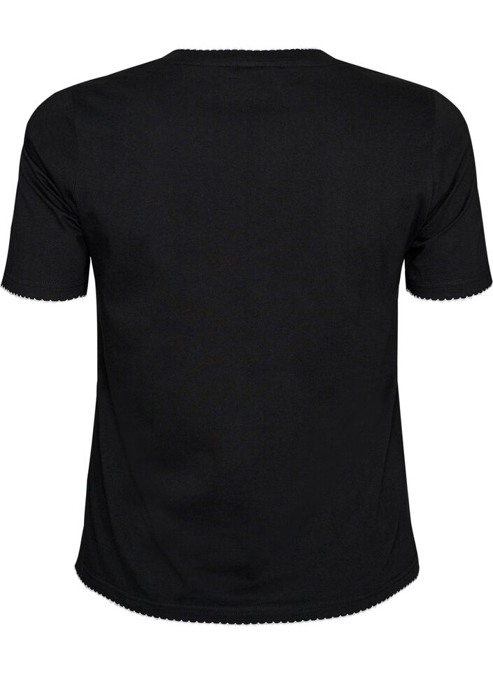 Cotton T-shirt with wavy contrasting edges, Black, Packshot image number 1