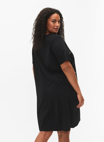 Short-sleeved nightgown in organic cotton (GOTS), Black W. Don't, Model image number 1