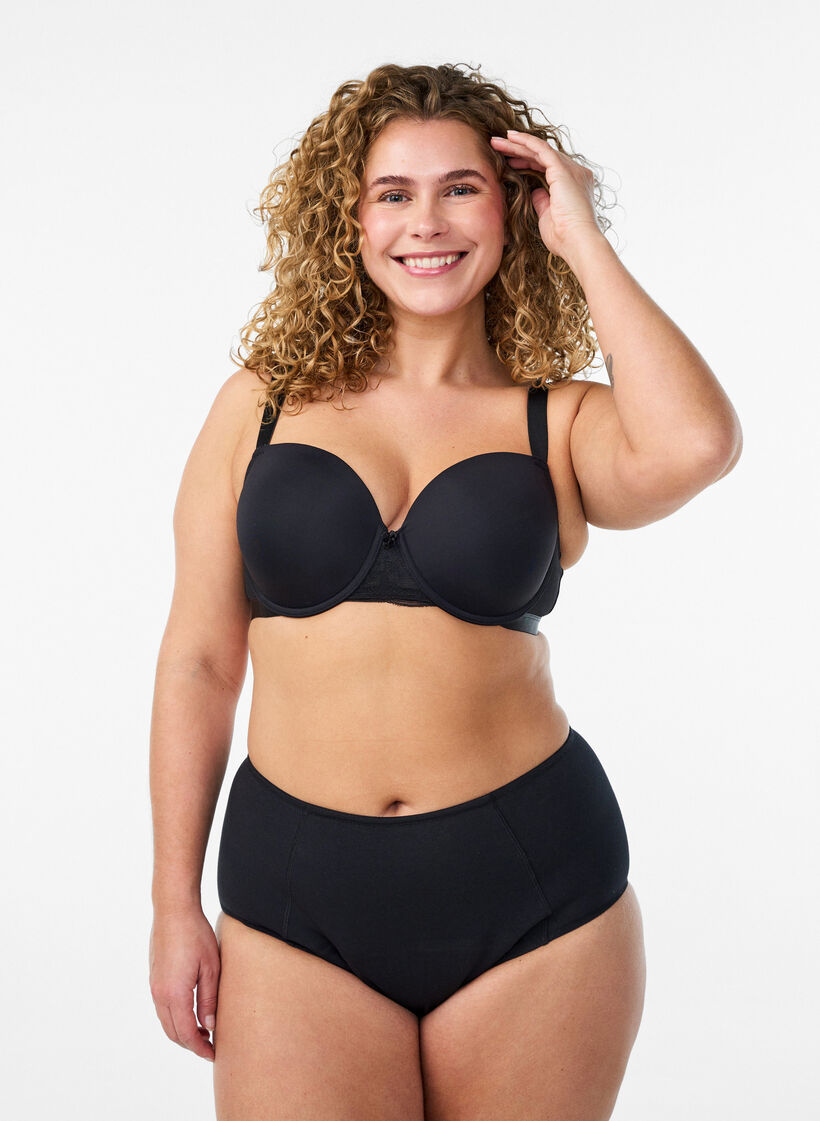 High-waisted cotton overnight period panties, Black, Model