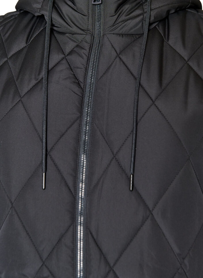 Mid-length quilted gilet with hood, Black, Packshot image number 2