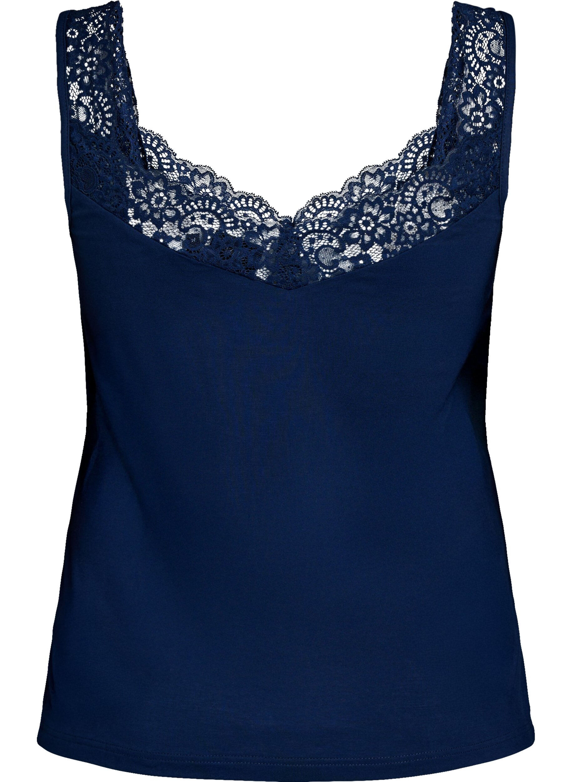 Zizzifashion Viscose top with lace trim, Blue, Packshot image number 1