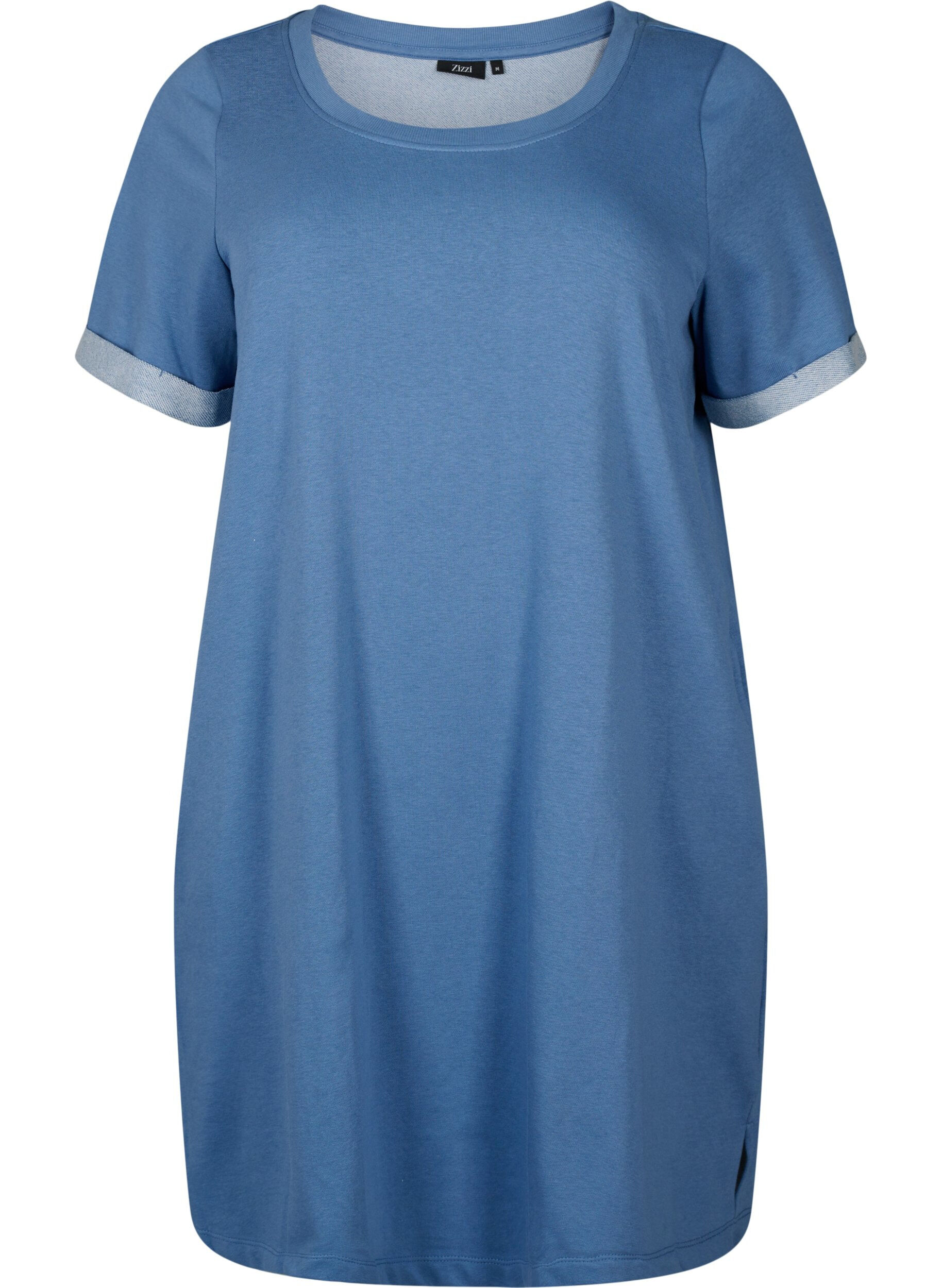 Zizzifashion Short-sleeved sweat dress with pockets, Moonlight Blue, Packshot image number 0