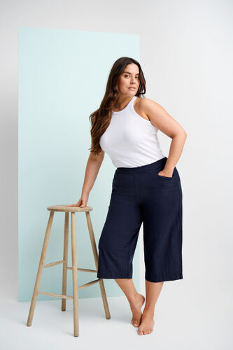 Loose culotte trousers in cotton, Night Sky, Image image number 0
