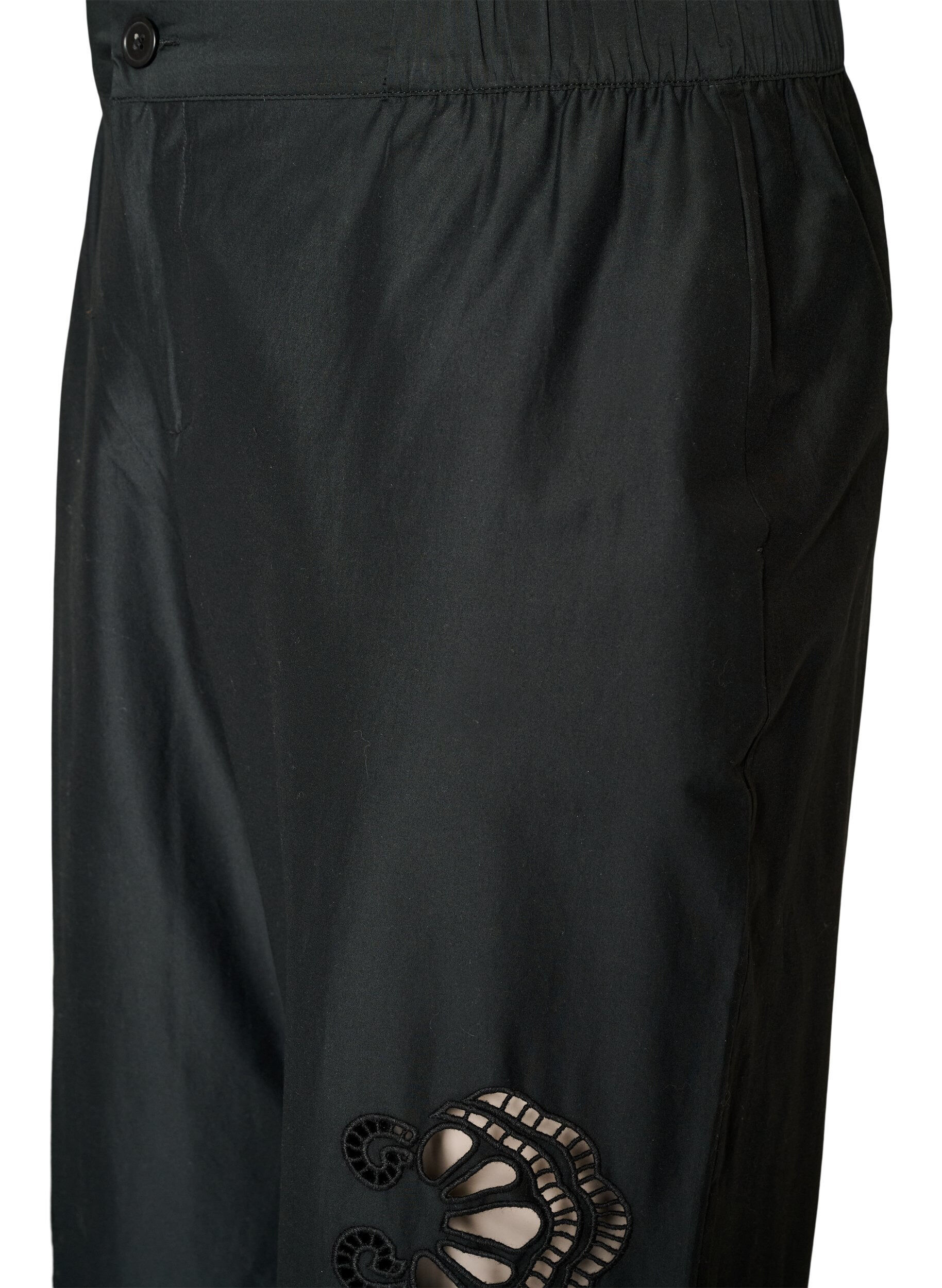 Zizzifashion Cotton trousers with embroidered cut-outs, Black, Packshot image number 2