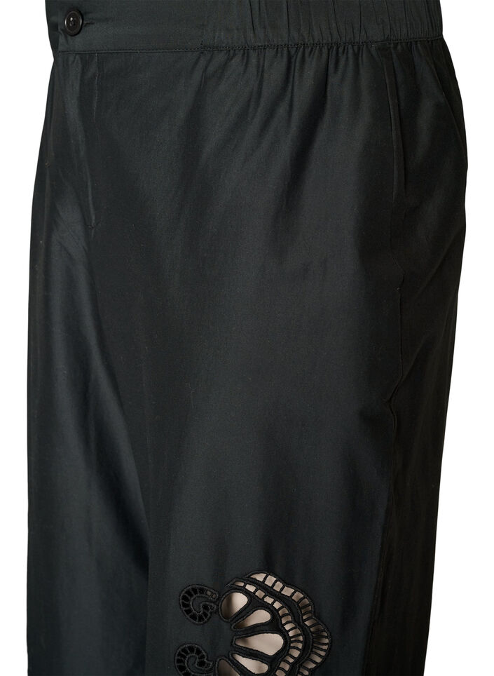 Cotton trousers with embroidered cut-outs, Black, Packshot image number 2