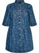 Denim dress with floral print and chest pockets, Blue, Packshot image number 0