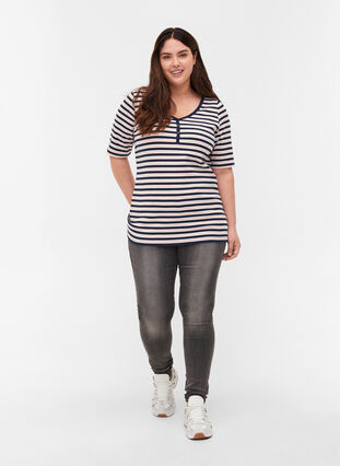 Striped, ribbed cotton t-shirt, Blue Rose Stripe, Model image number 2