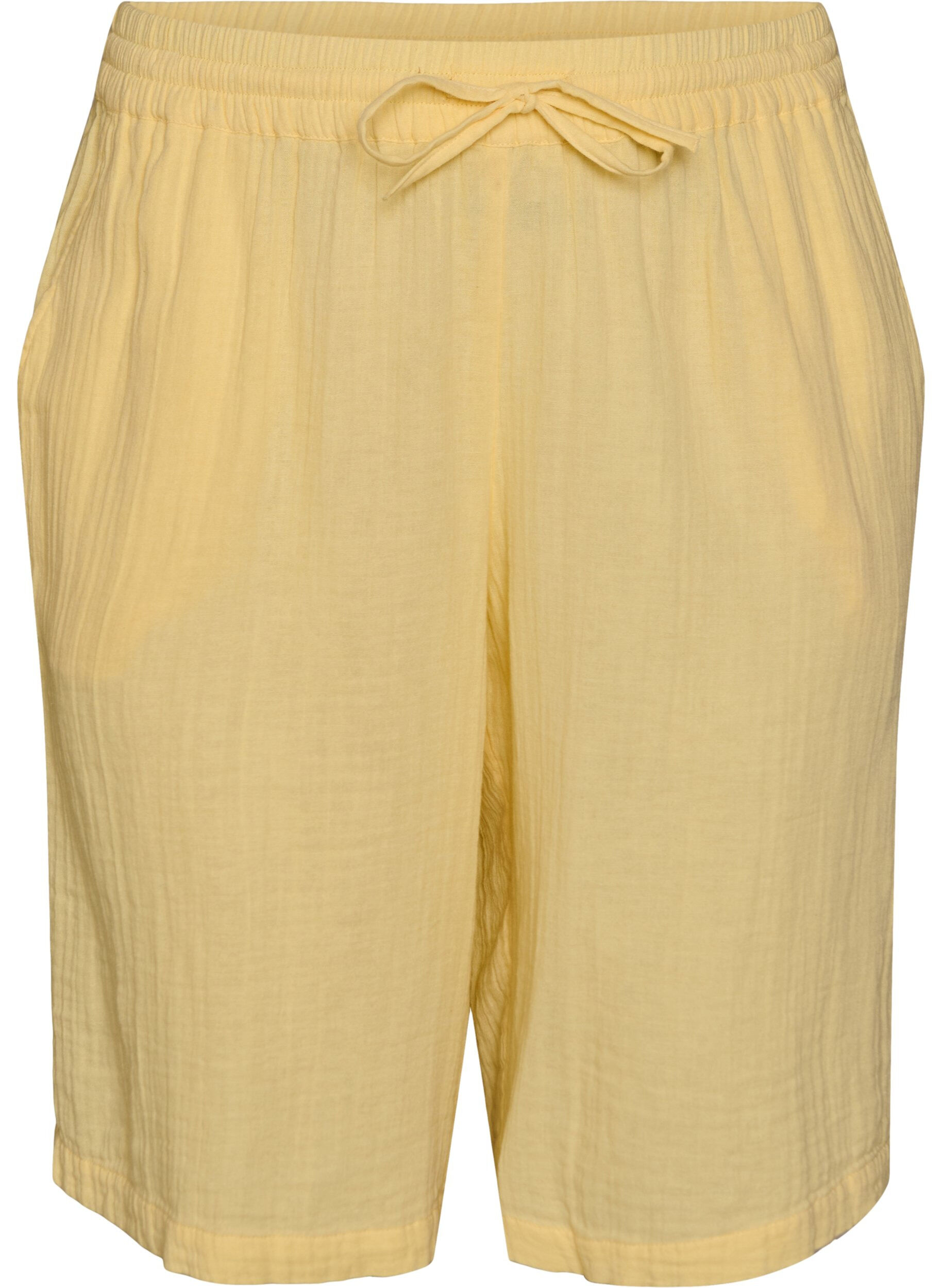 Zizzifashion Loose cotton muslin shorts with a high waist, Yellow, Packshot image number 0