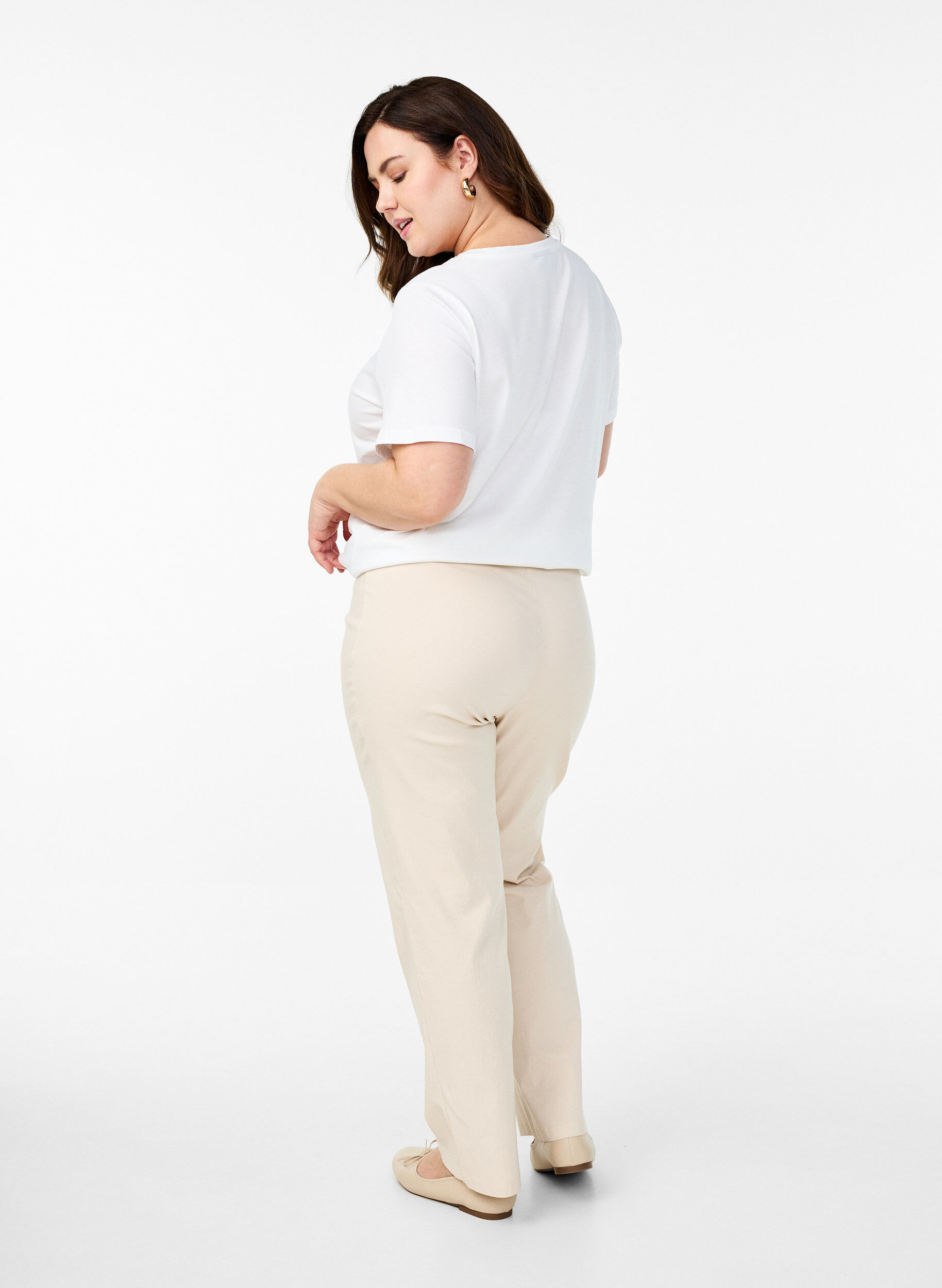 Zizzifashion Stretchy pants in viscose, Beige, Model image number 1