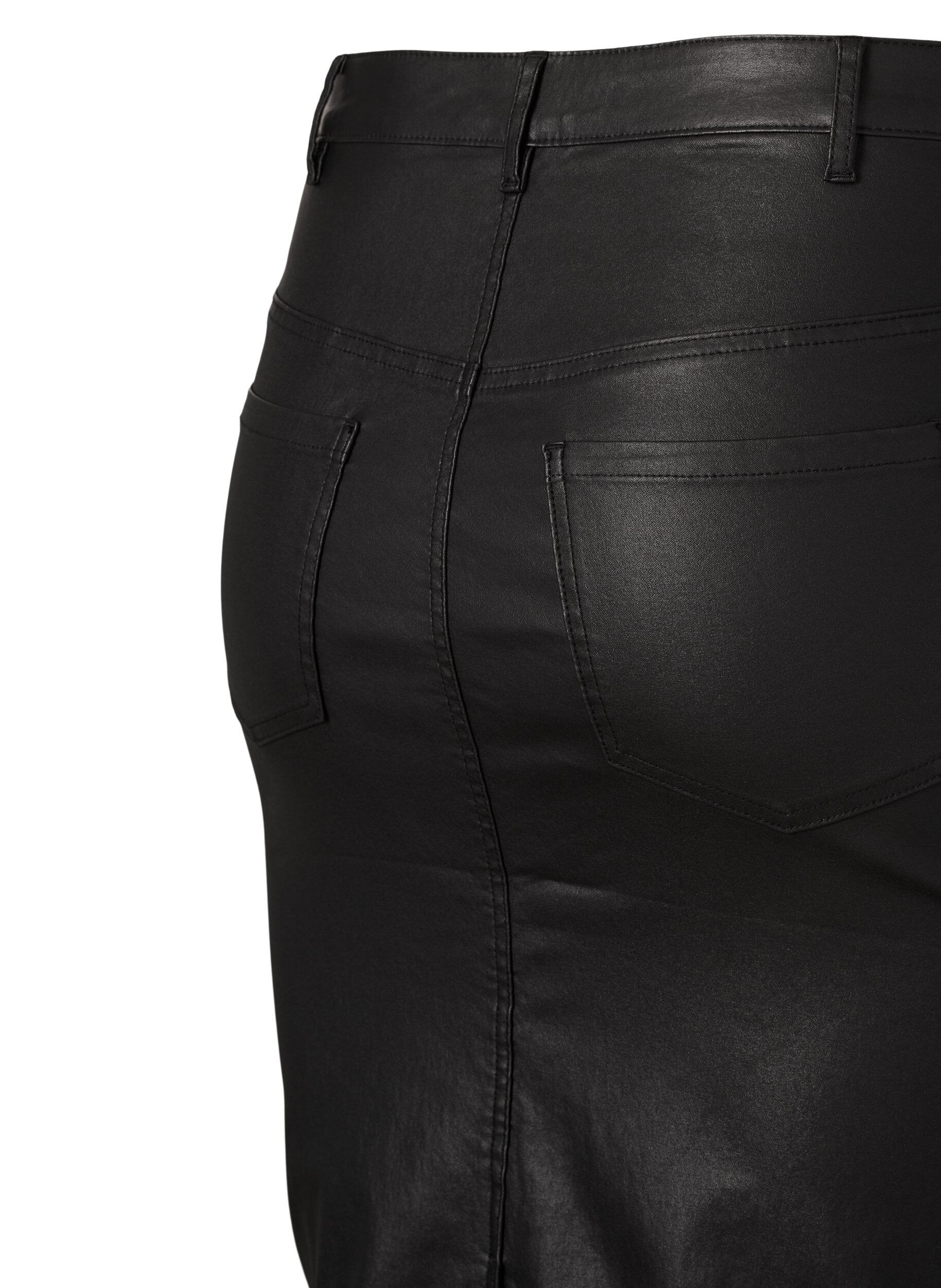 Zizzifashion Coated skirt with slit, Black, Packshot image number 2