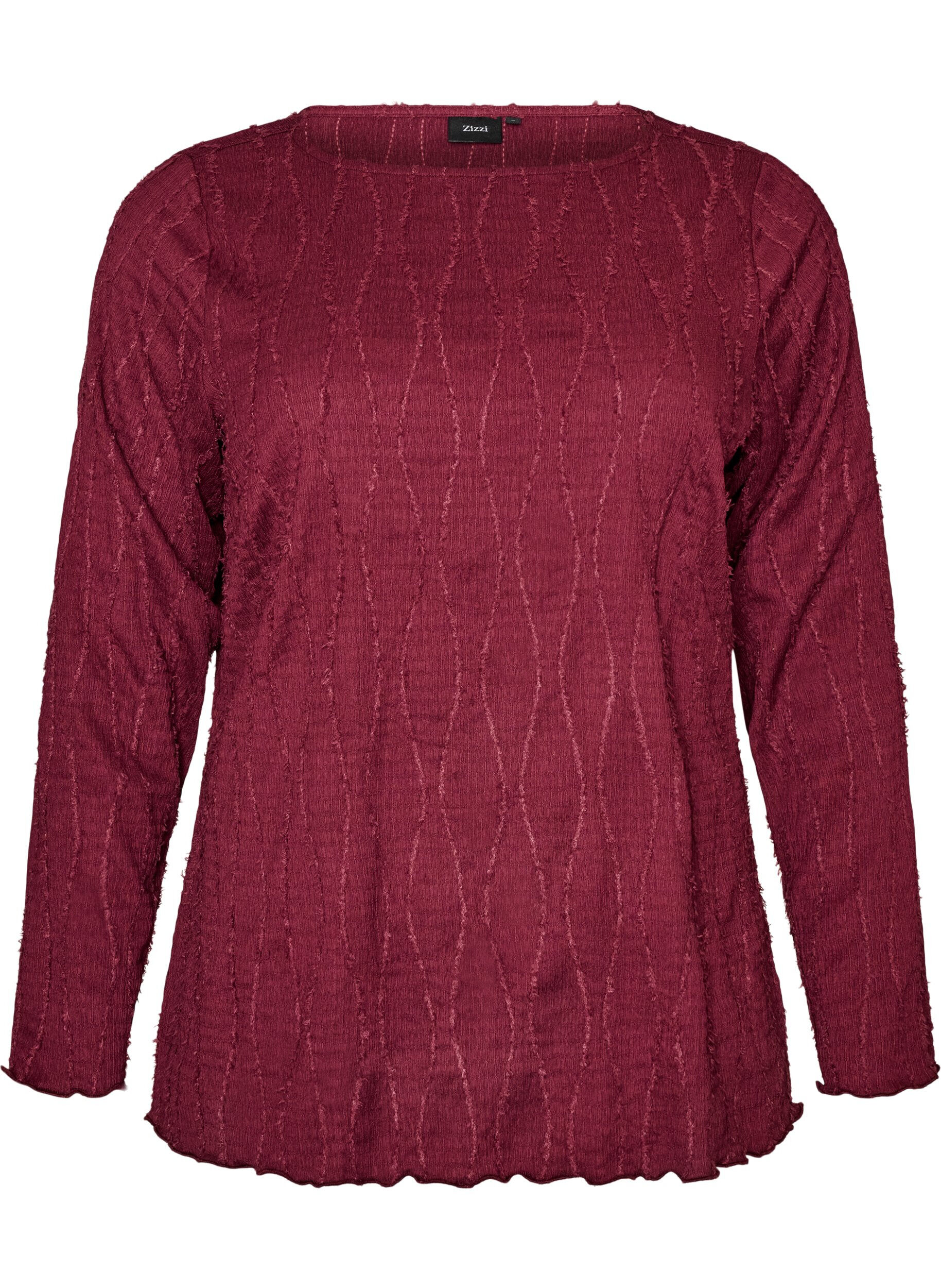 ZizzifashionJersey blouse with a wavy texture, Red, Packshot image number 0