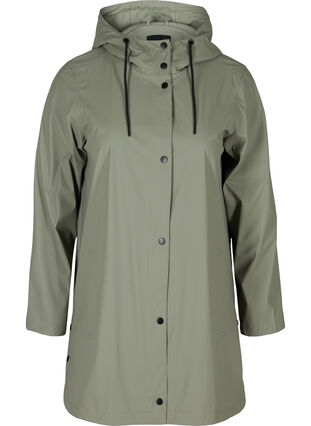 Rain coat with a hood and pockets, Vetiver, Packshot image number 0