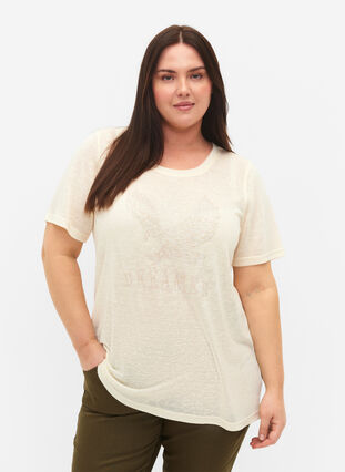 T-shirt with studs and round neck, Buttercream, Model image number 0