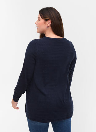 Knitted blouse with textured pattern and round neck, Navy Blazer, Model image number 1