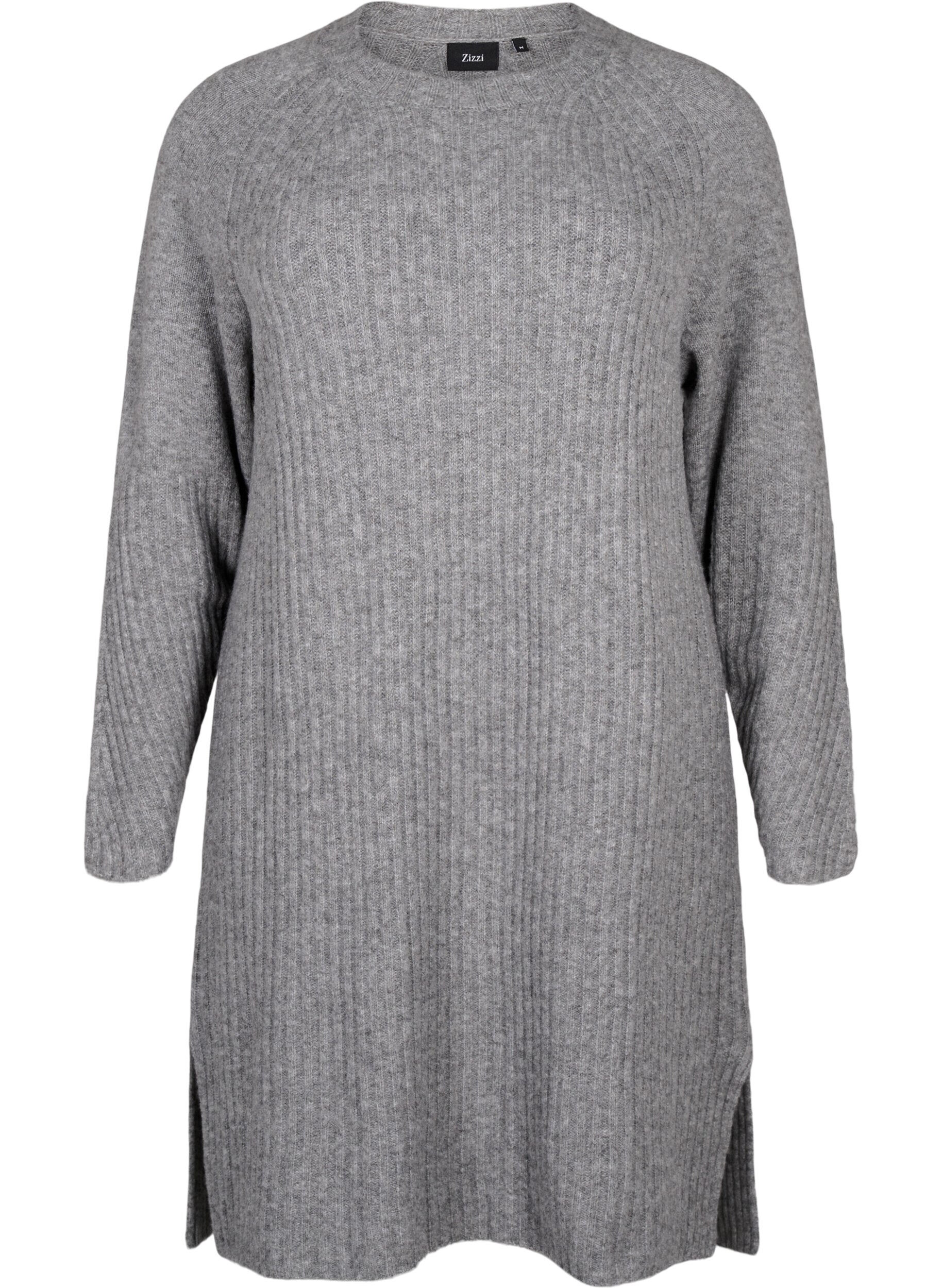 Zizzifashion Rib-knit dress with slit, Light Grey Melange, Packshot image number 0
