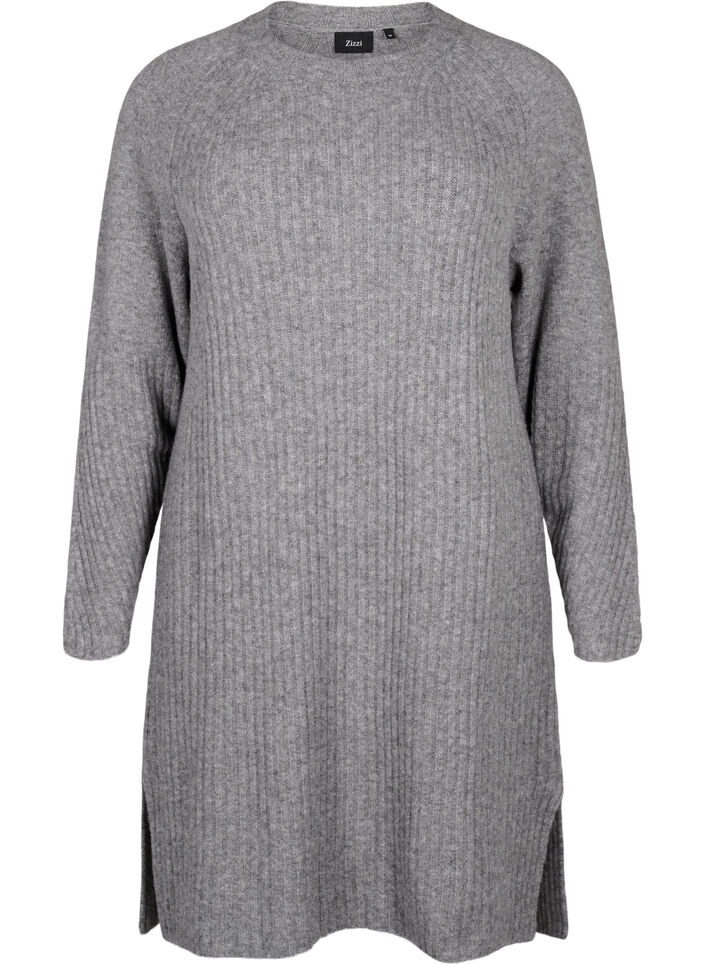 Rib-knit dress with slit, Light Grey Melange, Packshot image number 0