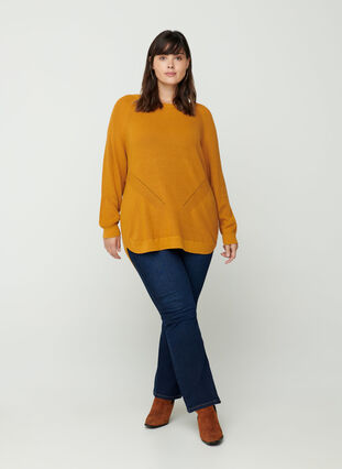 Knitted blouse with a round neckline, Spruce Yellow, Model image number 2