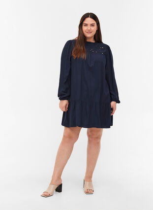 Viscose tunic with broderie anglaise and ruffles, Night Sky, Model image number 3