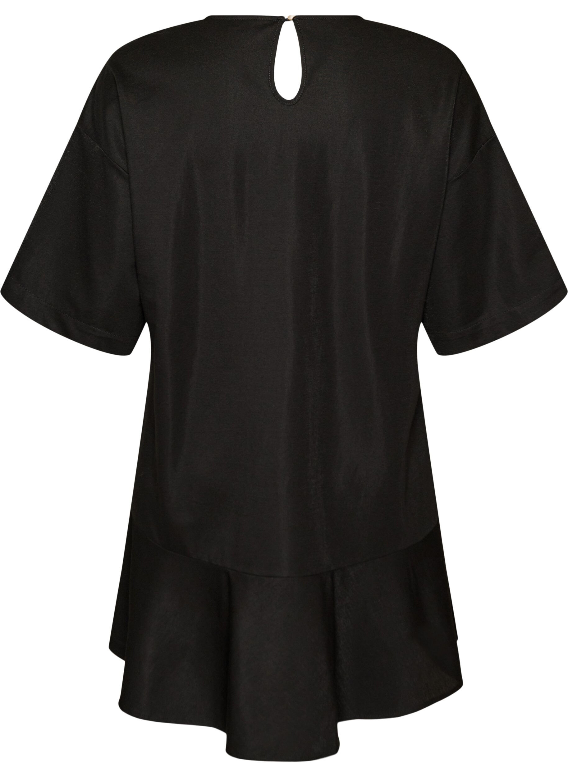 Zizzifashion Short dress with a loose fit and ruffle hem, Black, Packshot image number 1