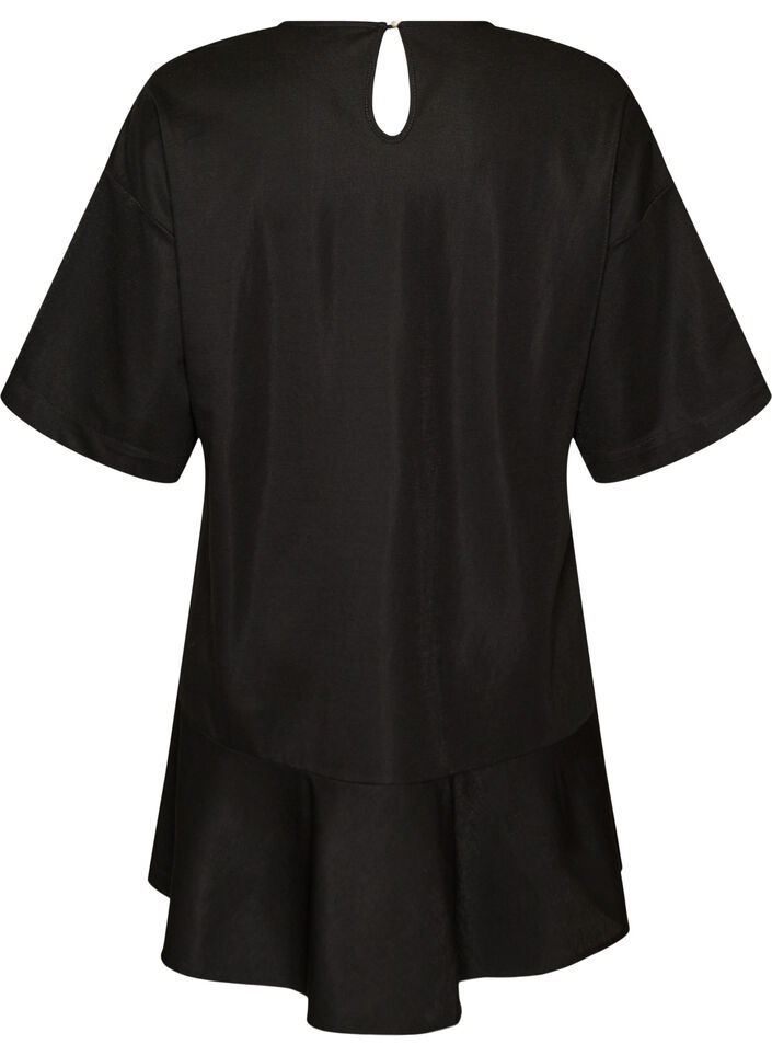 Short dress with a loose fit and ruffle hem, Black, Packshot image number 1