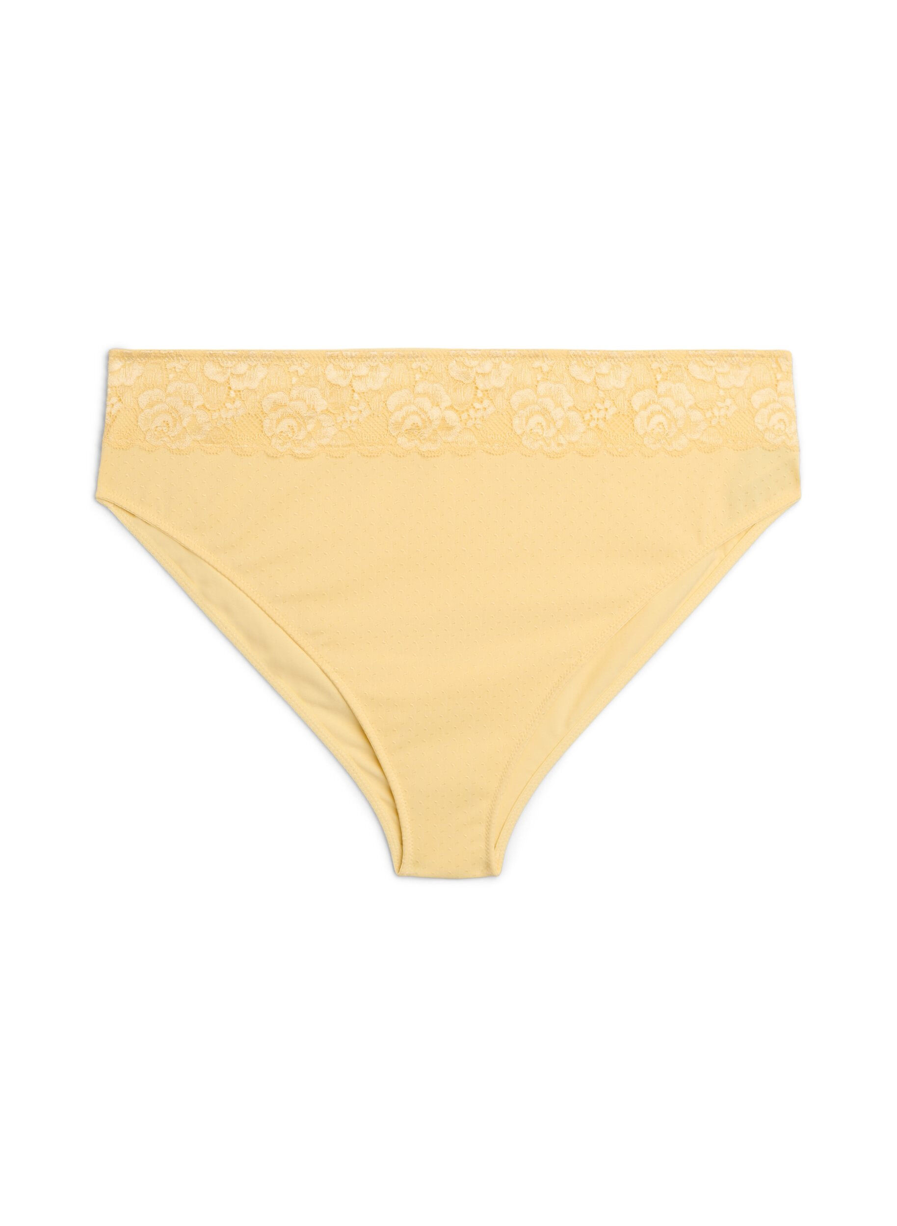 Zizzifashion Tai briefs with dobby texture and lace trim, Yellow, Packshot image number 0